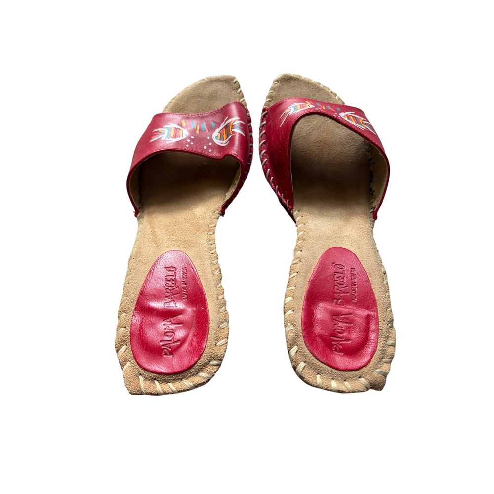 Paloma Barcelo Y2K Red Leather Fish Slide Sandals Made in Spain Women's Size - Picture 4 of 9